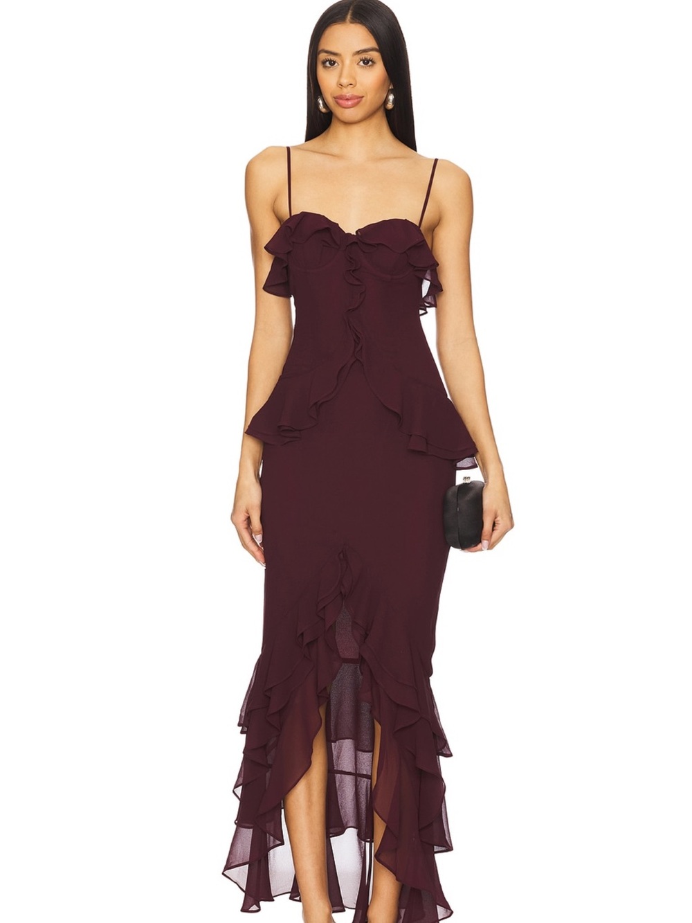 Melissa Gown in Wine Red - Revolve